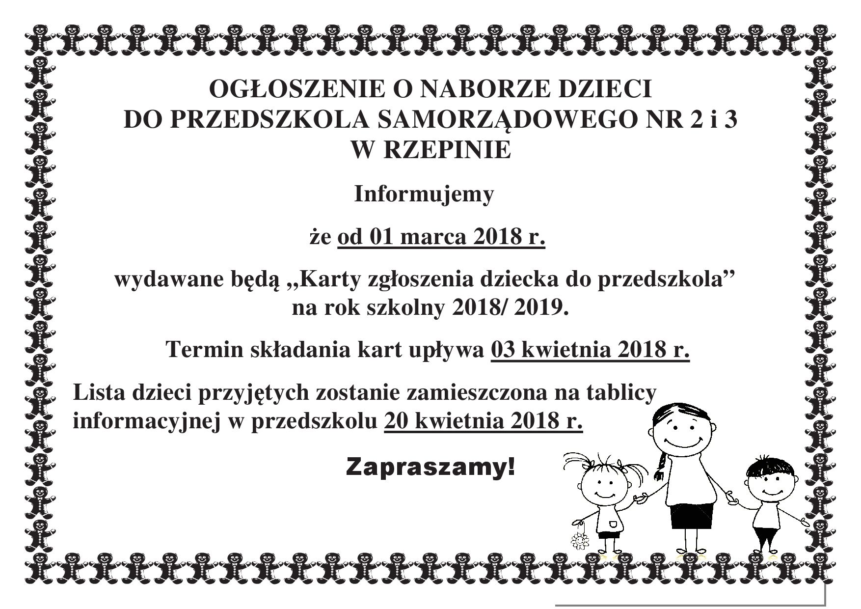 Ilustracja do informacji: Ogłoszenie o naborze dzieci do Przedszkoli Samorządowych nr 2 i 3 w Rzepinie