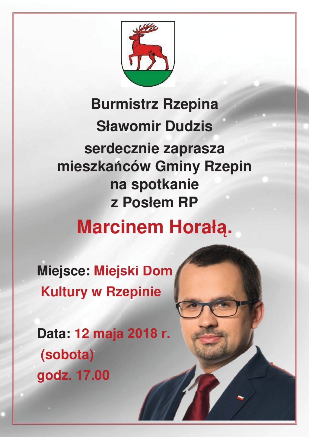 Ilustracja do informacji: Zapraszamy na spotkanie z posłem Marcinem Horałą, w MDK w Rzepinie